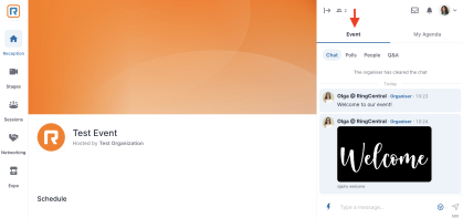 Event on the right side of page highlighted with Chat function.