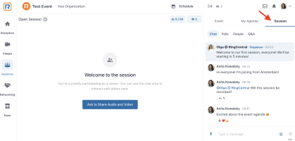 Chat function under Session tab.