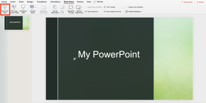 Powerpoint slide show display with Play from start button highlighted.
